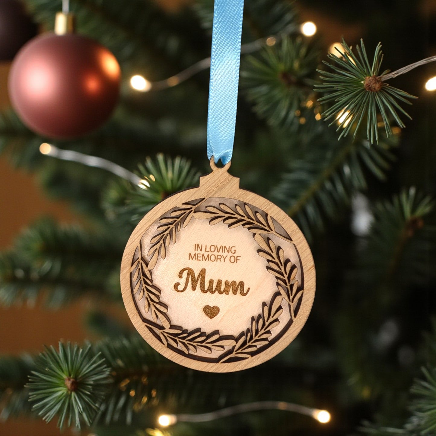 🎄 Personalised In Loving Memory Wooden Christmas Bauble – Memorial Keepsake
