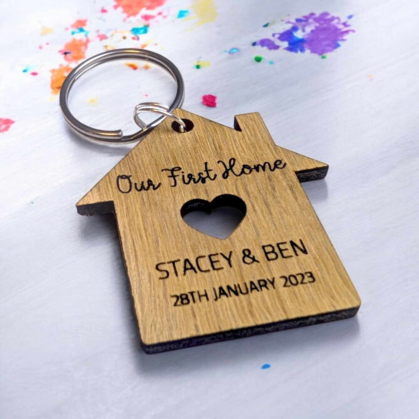 Our First Home Personalised Keyring Set | House Warming Gift | Wooden Keyring
