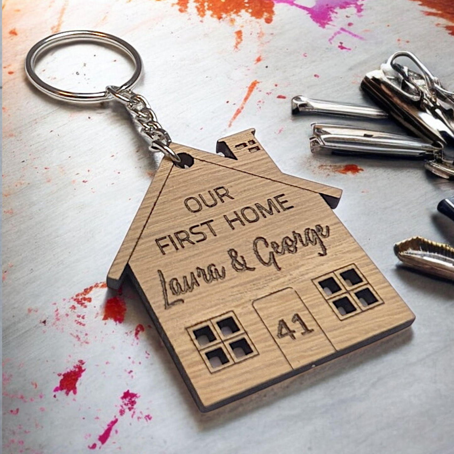 Personalised Keyring Set | Our First Home | House Warming Gift | Wooden Keyring