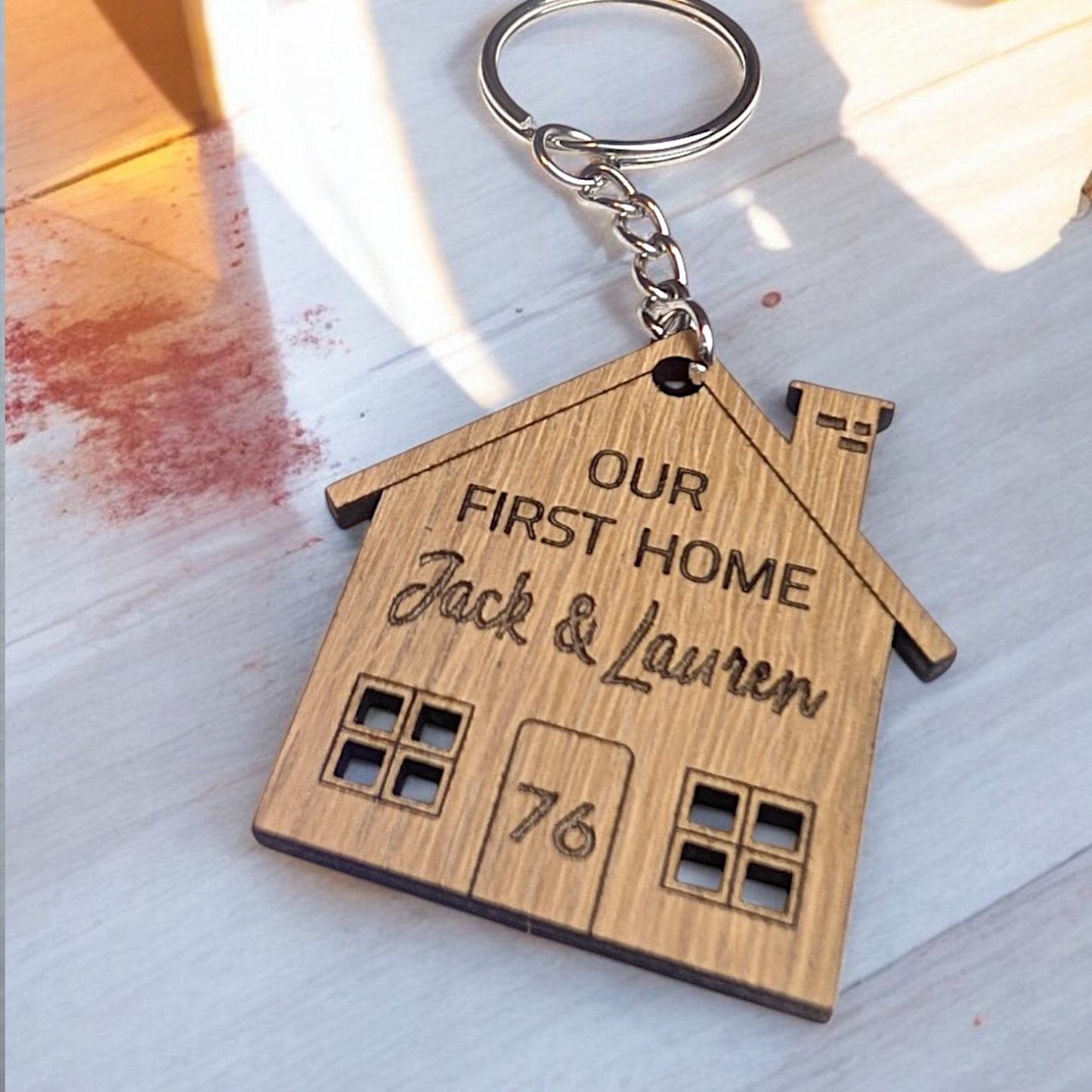 Personalised Keyring Set | Our First Home | House Warming Gift | Wooden Keyring
