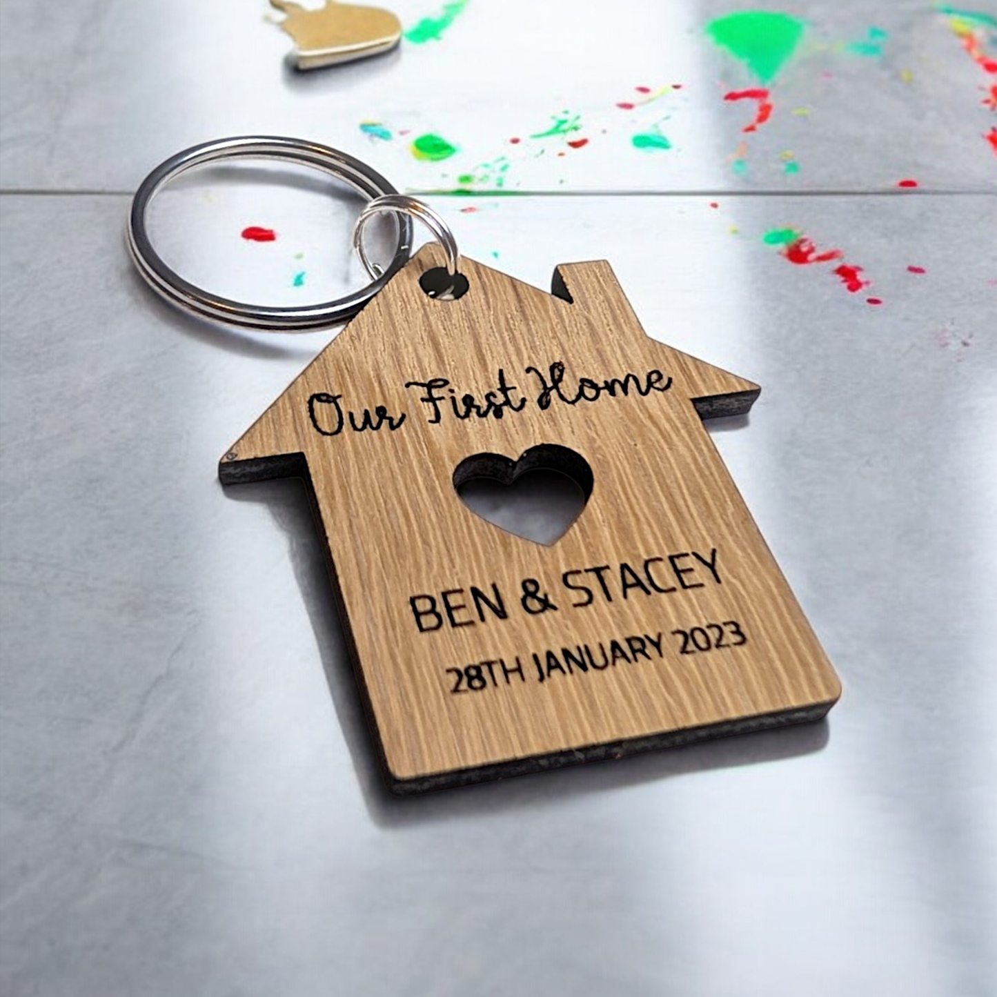 Our First Home Personalised Keyring Set | House Warming Gift | Wooden Keyring