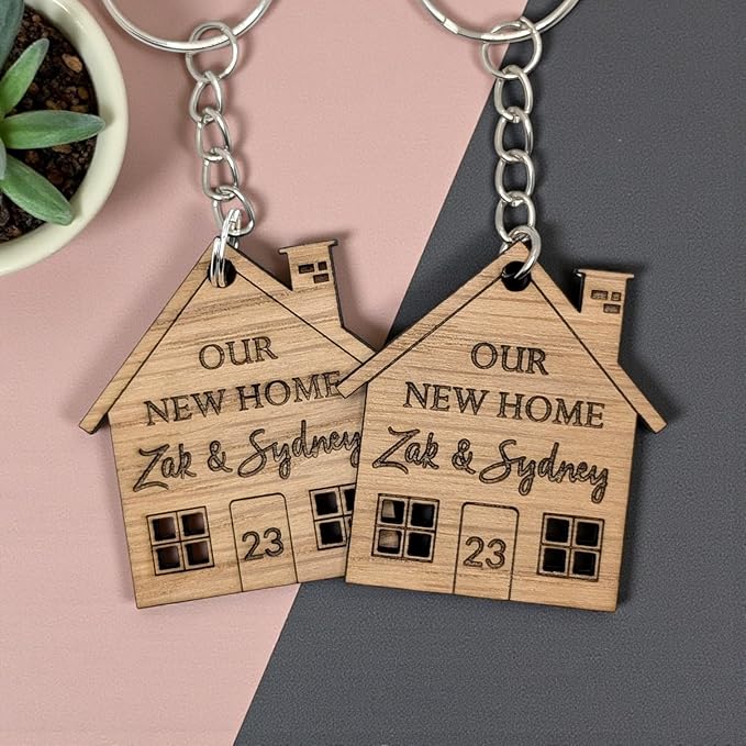 Personalised Keyring Set | Our First Home | House Warming Gift | Wooden Keyring