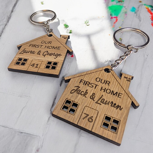 Personalised Keyring Set | Our First Home | House Warming Gift | Wooden Keyring