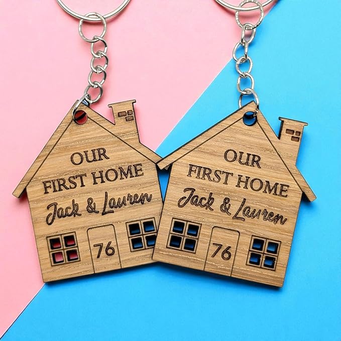 Personalised Keyring Set | Our First Home | House Warming Gift | Wooden Keyring