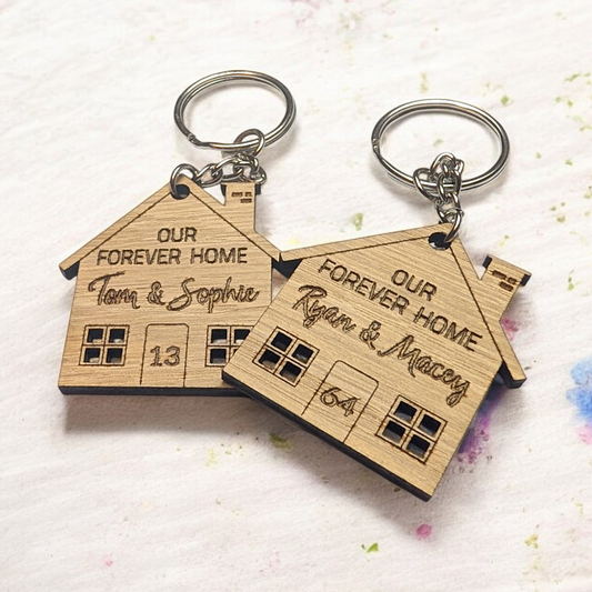 Personalised Keyring Set | Our Forever Home | House Warming Gift | Wooden Keyring