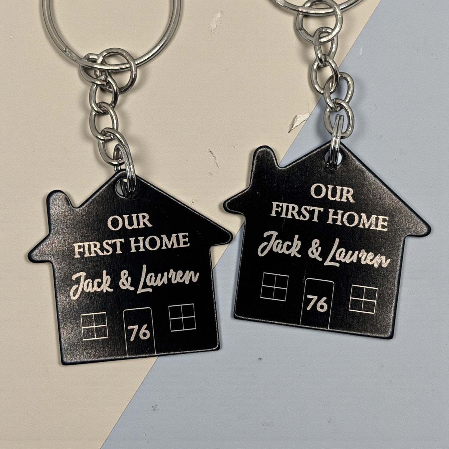 🔑 Personalised Metal House Keyring – New Home Gift for Couples