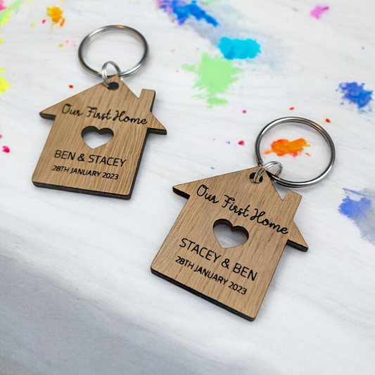 Our First Home Personalised Keyring Set | House Warming Gift | Wooden Keyring
