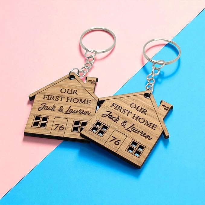 Personalised Keyring Set | Our First Home | House Warming Gift | Wooden Keyring