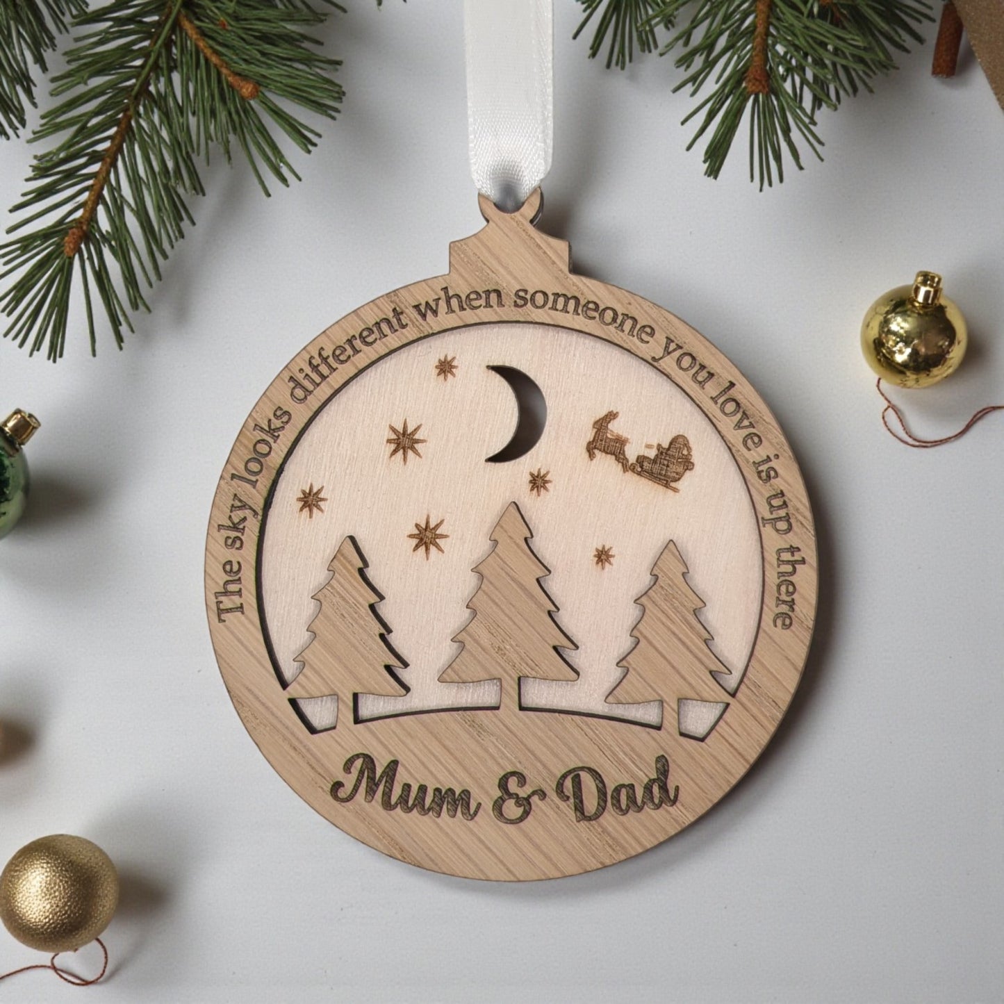 🎄 Personalised In Loving Memory Wooden Christmas Bauble – Memorial Keepsake