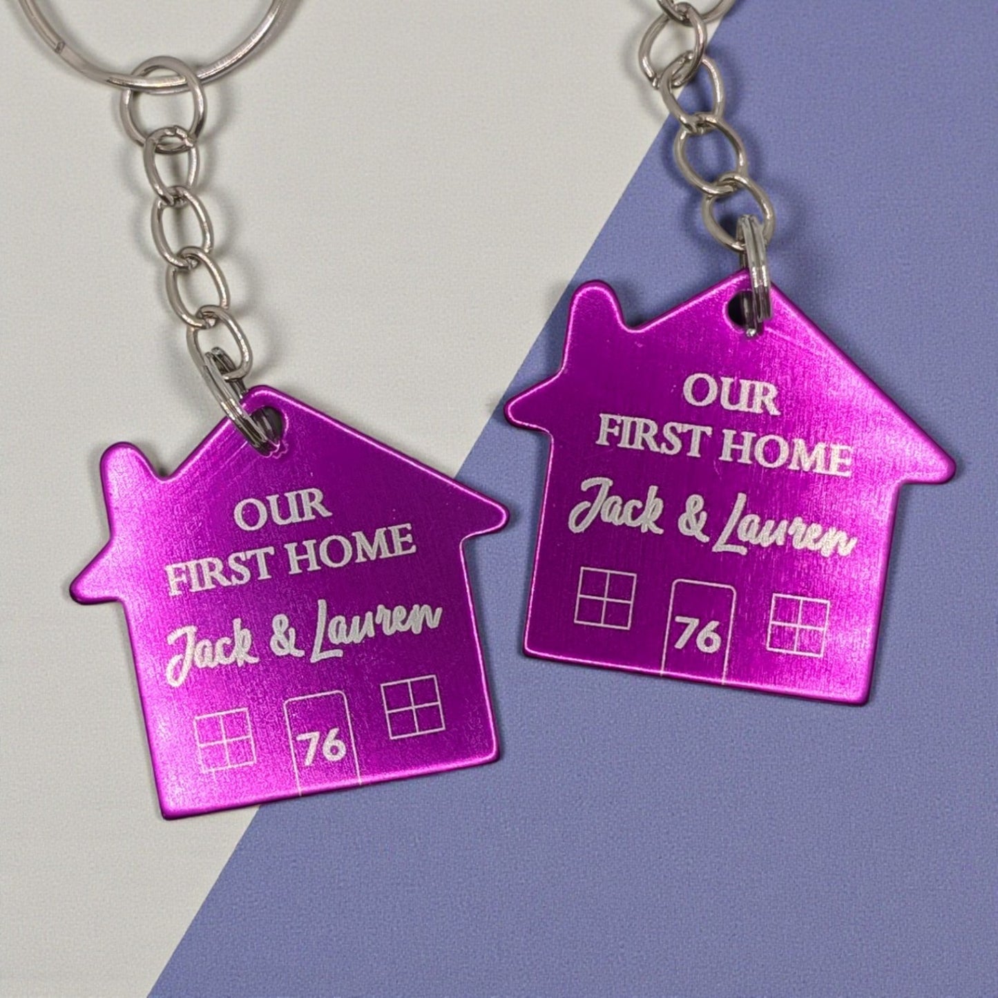 🔑 Personalised Metal House Keyring – New Home Gift for Couples