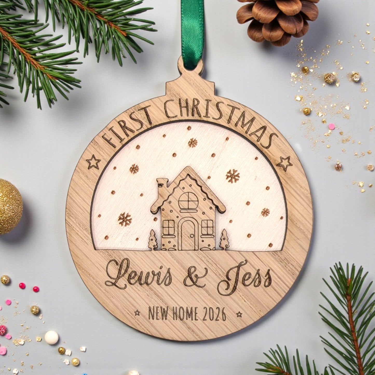 🎅 Personalised First Christmas in Our New Home Wooden Bauble
