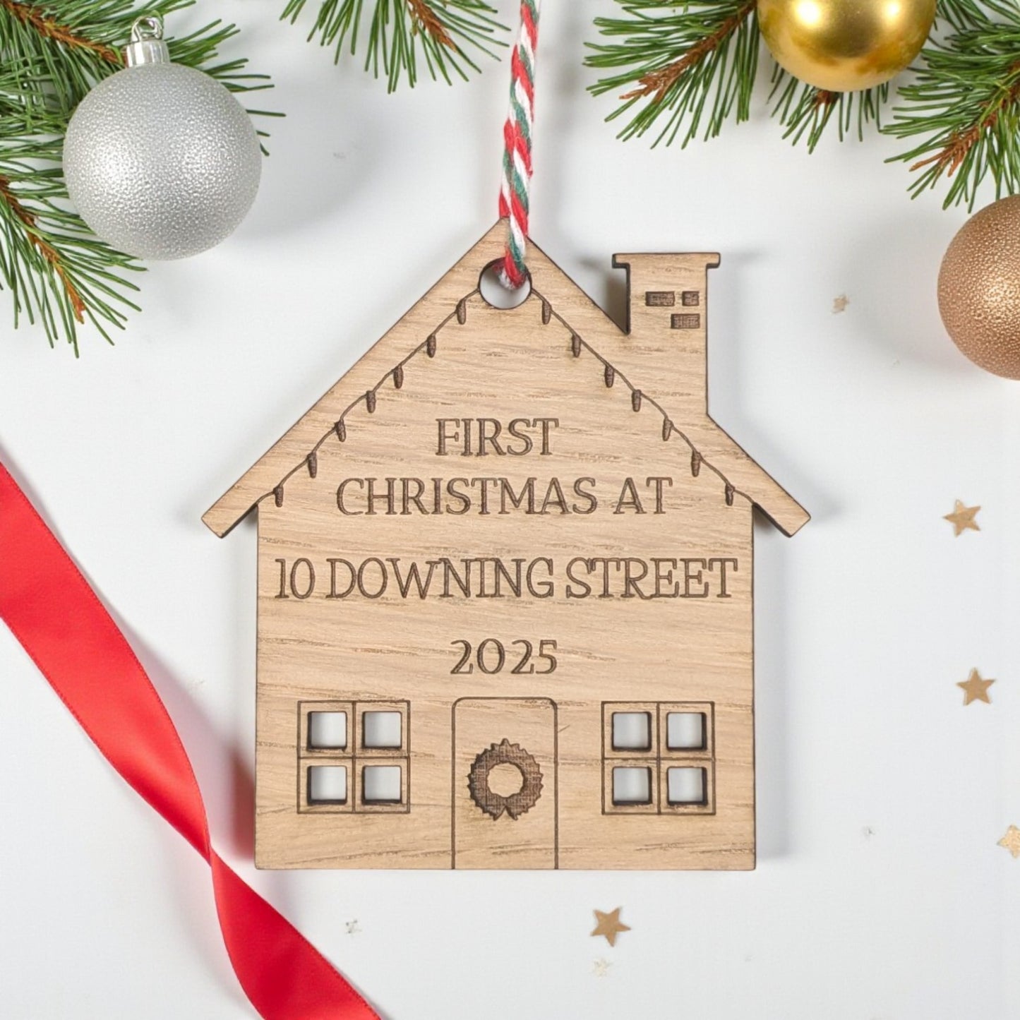 🎄 Personalised First Christmas Address Wooden House Bauble