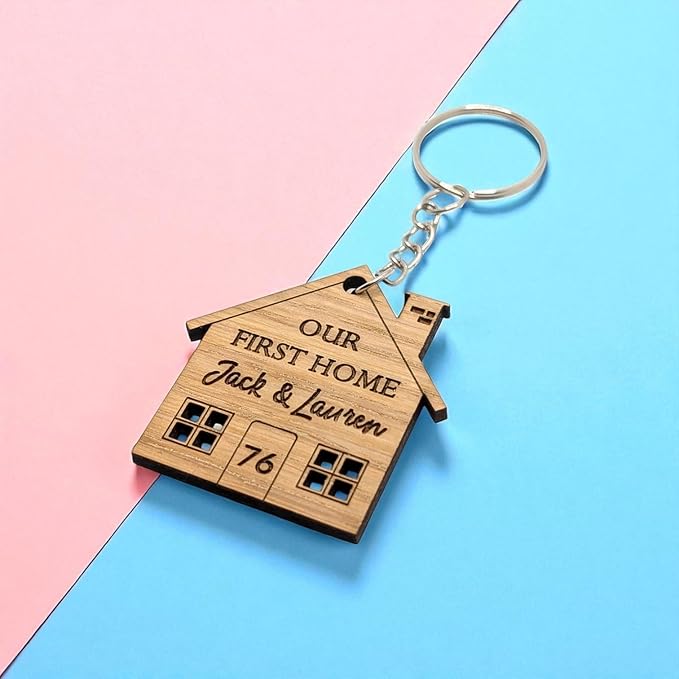 Personalised Keyring Set | Our First Home | House Warming Gift | Wooden Keyring