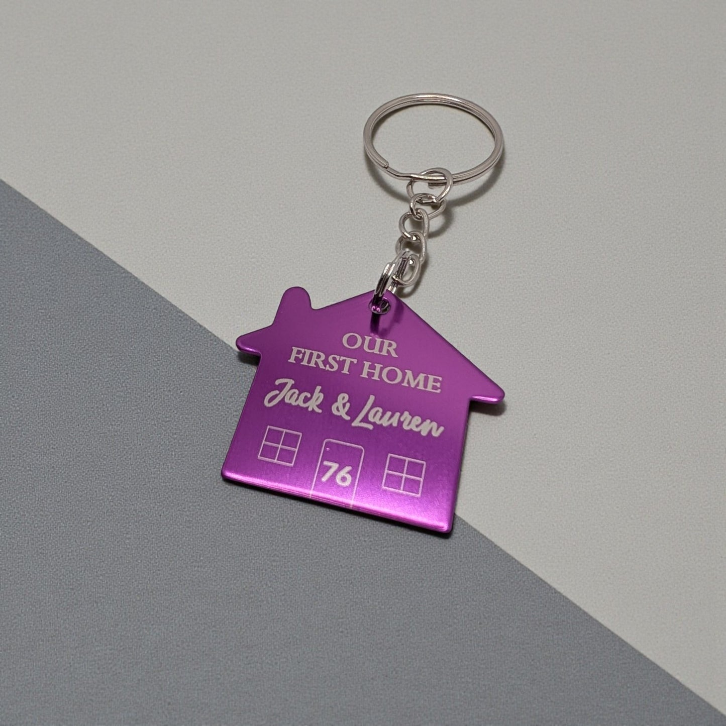 🔑 Personalised Metal House Keyring – New Home Gift for Couples