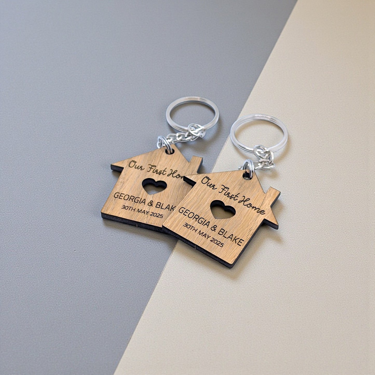 🏡 Our First Home Personalised Keyring Set | House Warming Gift | Wooden Keyring