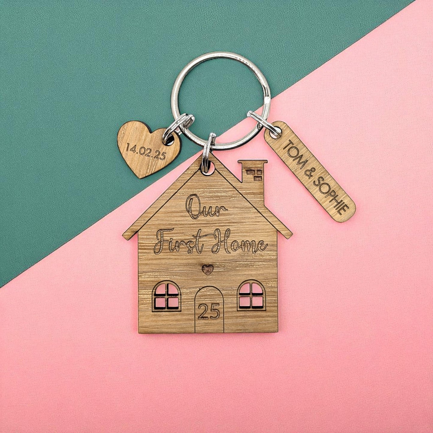 🔑 Personalised House & Heart Keyring – First Home Keepsake Gift