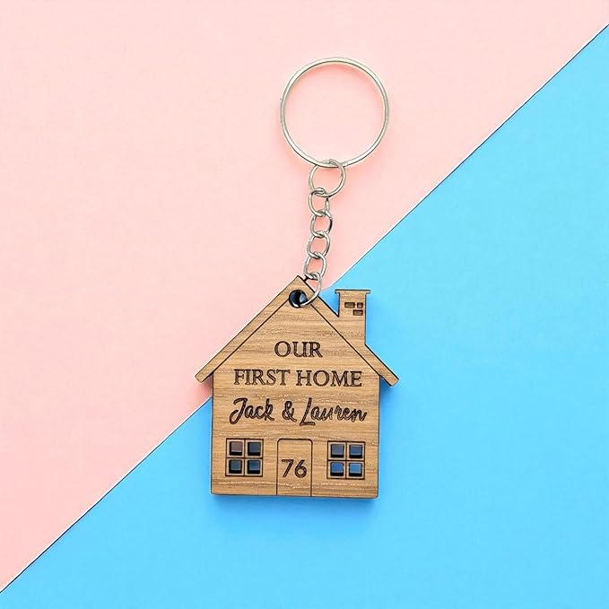 Personalised Keyring Set | Our First Home | House Warming Gift | Wooden Keyring