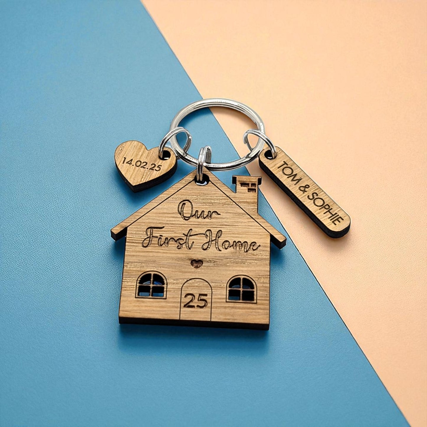 🔑 Personalised House & Heart Keyring – First Home Keepsake Gift