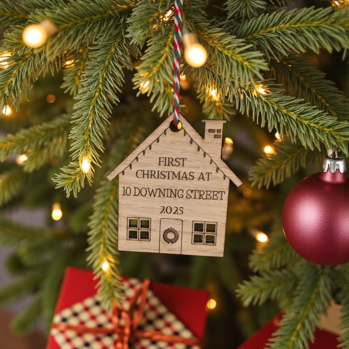 🎄 Personalised First Christmas Address Wooden House Bauble