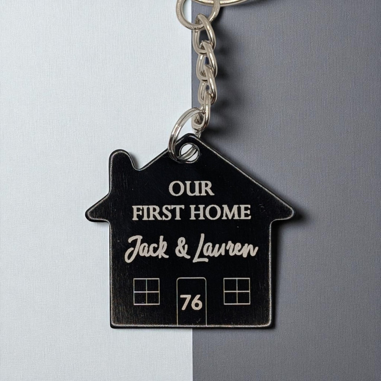 🔑 Personalised Metal House Keyring – New Home Gift for Couples