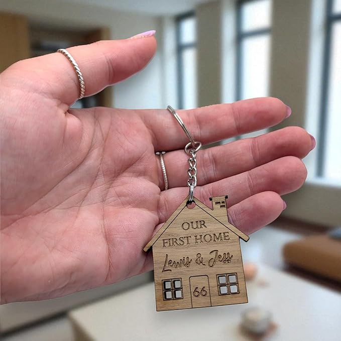 Personalised Keyring Set | Our First Home | House Warming Gift | Wooden Keyring