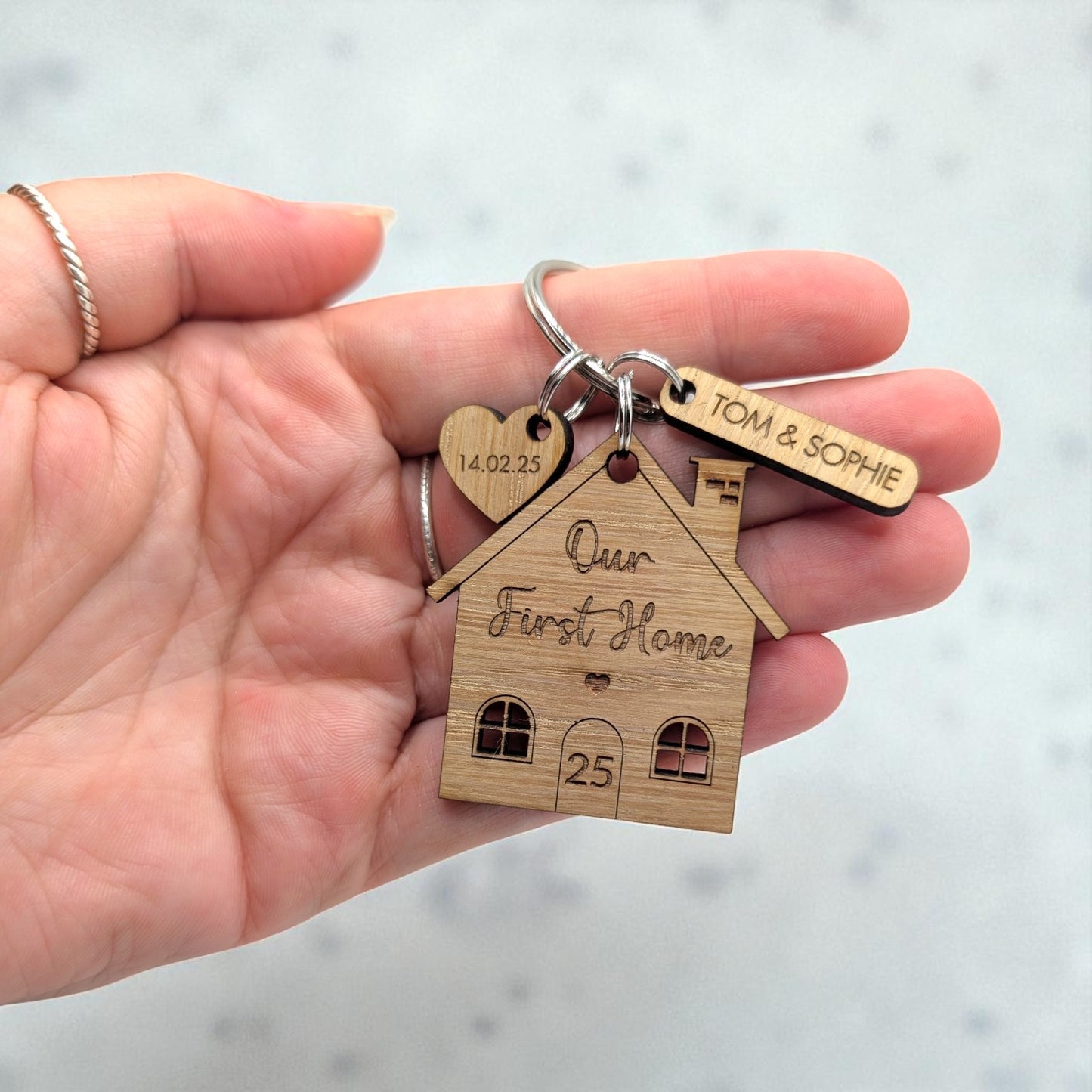 🔑 Personalised House & Heart Keyring – First Home Keepsake Gift