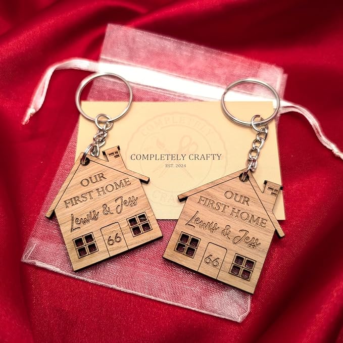 Personalised Keyring Set | Our First Home | House Warming Gift | Wooden Keyring