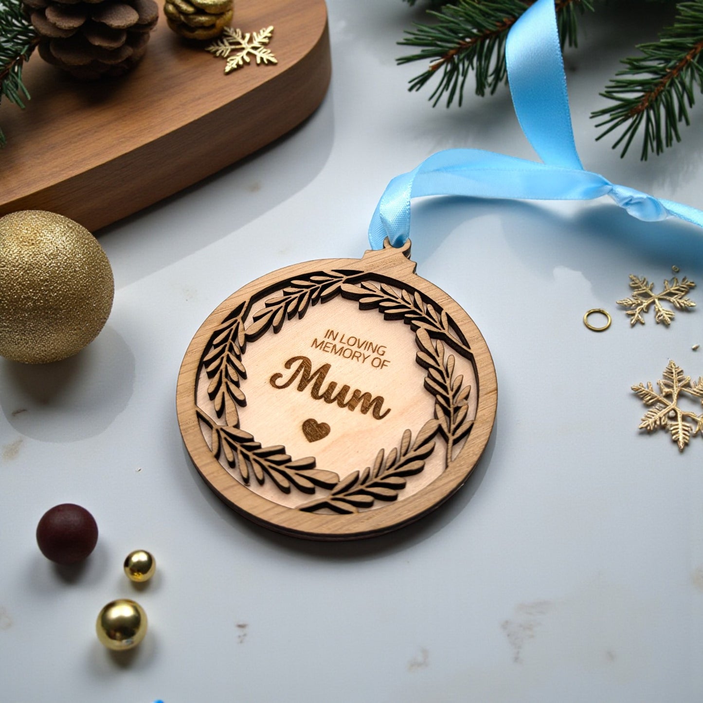 🎄 Personalised In Loving Memory Wooden Christmas Bauble – Memorial Keepsake