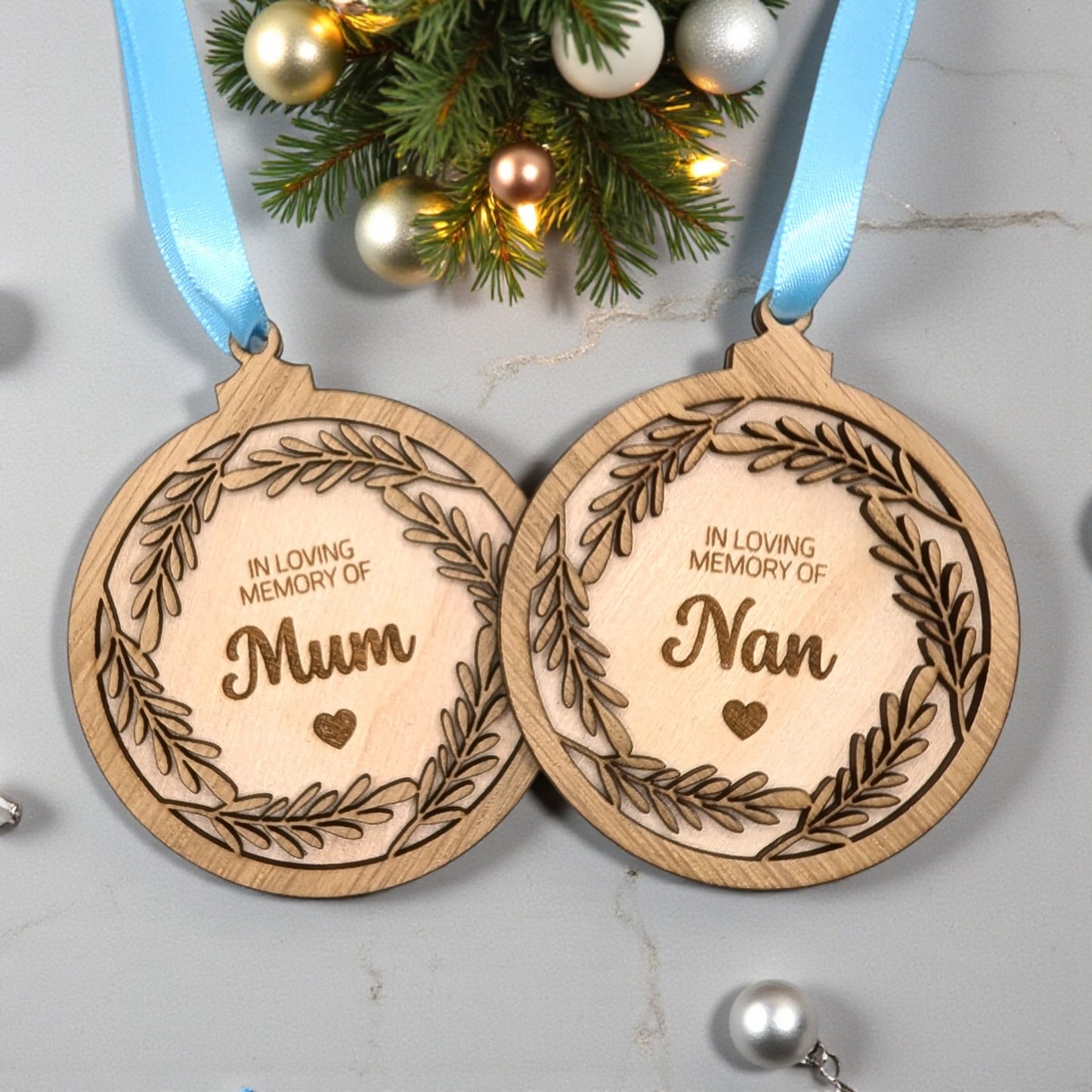 🎄 Personalised In Loving Memory Wooden Christmas Bauble – Memorial Keepsake
