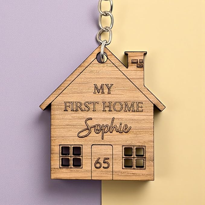 Personalised Keyring Set | Our First Home | House Warming Gift | Wooden Keyring