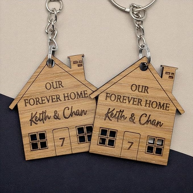 Personalised Keyring Set | Our First Home | House Warming Gift | Wooden Keyring
