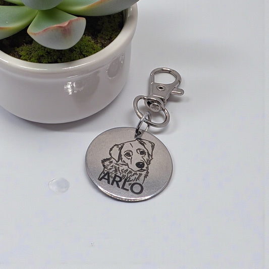 🐶 Personalised Pet Portait Tag – Custom Engraved Dog & Cat Tag